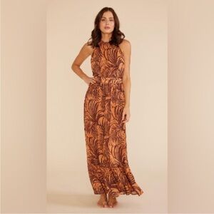 Minkpink Womens Finley Brown Orange Tropical Halter dress